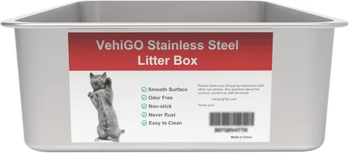 Miniatura 12 de Caja de arena grande de metal para gatos, bandeja de arena duradera de acero inoxidable para gatos grandes, caja de arena para gatos con superficie