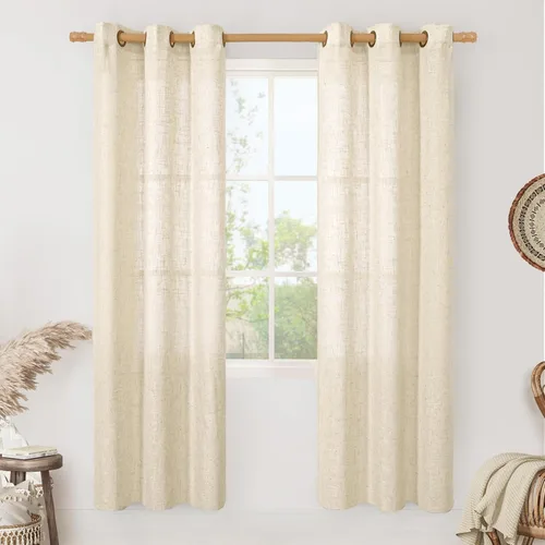 Miniatura 66 de LAMIT Cortinas de lino sintético para dormitorio, paneles filtrantes de luz, cortinas de lino con protección de privacidad con ojales para ventanas