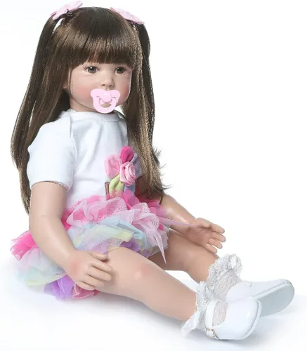 Miniatura 3 de TERABITHIA 24 pulgadas 60cm Muñeca Princesa Niña Toddler Reborn de Vinilo Suave Tamaño Grande Vestido Arcoíris Cuerpo de Tela Suave Muñecas Recién