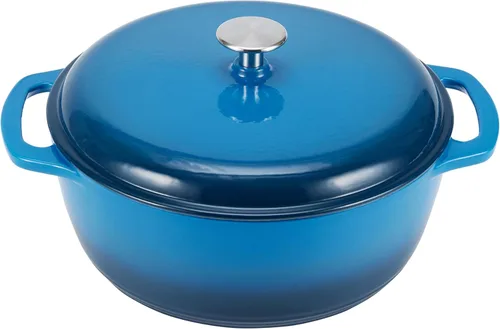 Miniatura 10 de Amazon Basics - Olla de horno holandés de hierro fundido con tapa, esmaltada, redonda, con asas dobles, resistente, pequeña, 7.3 cuartos de galón