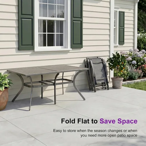 Miniatura 5 de PURPLE LEAF Juego de comedor al aire libre para 6 mesas plegables de patio con mesa rectangular de aluminio y sillas acolchadas para todo