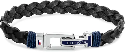 Tommy Hilfiger - Pulsera plana de cuero trenzado para hombre