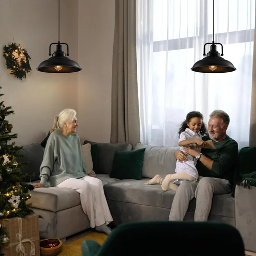 Miniatura 5 de Lámpara colgante negra de 12.5 pulgadas, paquete de 3 unidades, luz colgante de granja, iluminación colgante industrial, luces colgantes de cocina