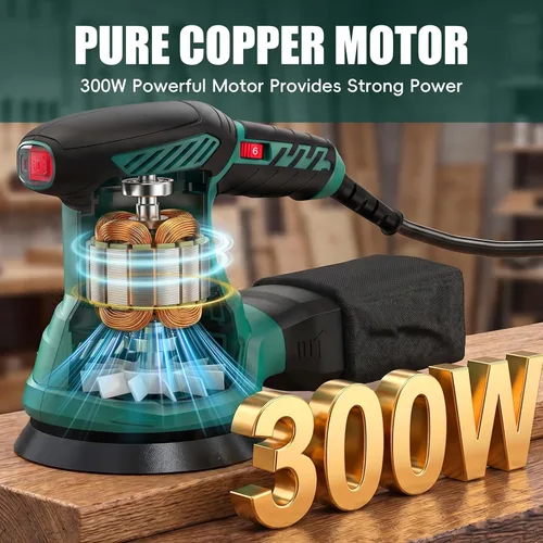 Miniatura 4 de HYCHIKA - Lijadora orbital aleatoria de 5 pulgadas, lijadora orbital eléctrica de 13000 RPM con 6 velocidades diferentes, lijadora de palma con 12