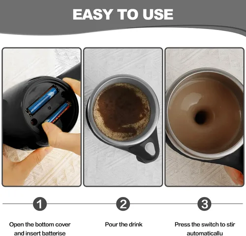 Miniatura 4 de Taza de café con agitación magnética automática, taza giratoria para mezcla en casa, oficina y viaje, divertida taza eléctrica de acero inoxidable