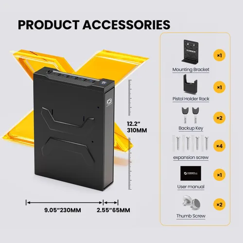 Miniatura 5 de XDeer Caja fuerte biométrica para pistola, caja fuerte para pistola deslizante, pistola de acceso rápido 0.1s para mesita de noche, mesita de noche