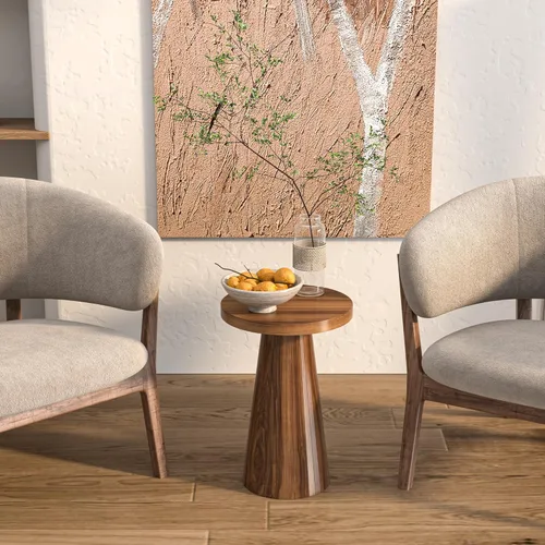 Miniatura 4 de Mesa auxiliar redonda acanalada, pedestal pequeña para sala de estar, mesita de noche moderna de mediados de siglo, mesitas de noche de madera
