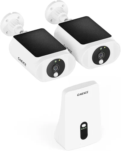 Cámaras de seguridad solares inalámbricas para exteriores, kit de 2 cámaras expansible a 10H, cámaras sin suscripción para sistema de seguridad del