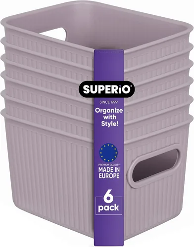 Superio Ribbed Collection – Canastas organizadoras de plástico decorativas abiertas para el hogar, pequeñas color morado lila (paquete de 6) cajas