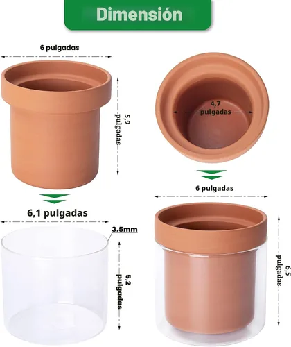 Miniatura 3 de Maceta Phoenix Vine de 6 Pulgadas con Riego Automático, Maceta de Arcilla Terracota con Reservario de Vidrio para Plantas de Interior, Hierbas