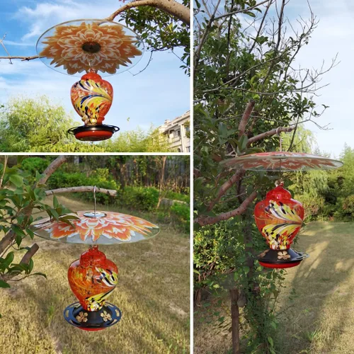 Miniatura 6 de Protector de lluvia de vidrio de 13 pulgadas para comedero de pájaros al aire libre – deflector en poste de pastor/poste o gancho en S colgante