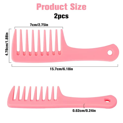 Miniatura 4 de Mini peines desenredantes de dientes anchos y tamaño de viaje, 2 peines de plástico portátiles para peinar cabello rizado, largo y húmedo Rosa