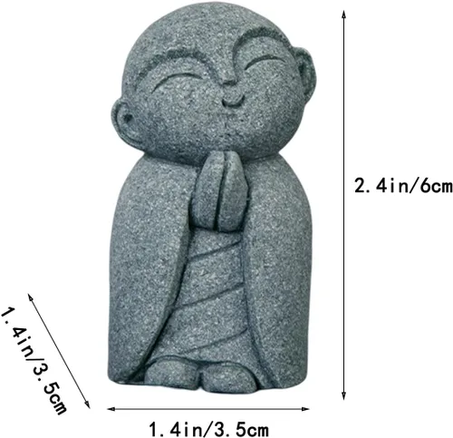 Miniatura 5 de livelyfish Mini estatua de monje japonés de Buda Feng Shui, estatuas de monje rezando, esculturas de piedra arenisca para pecera, acuario