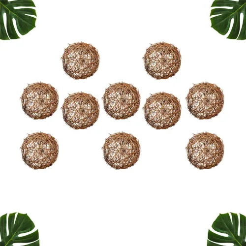 Miniatura 7 de 10 Uds. Bolas de mimbre de mimbre natural de la bola de vid ornamento loro pájaro masticar para fiesta de Navidad jardín decoración de pared 2.0 in
