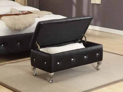 Miniatura 2 de Kings Brand Furniture - Banca de diseño, tapizado, con nudos, con espacio para almacenamiento, estilo Otomano., Tela, Negro