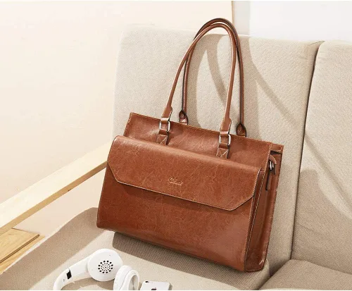 Miniatura 7 de CLUCI Maletín de negocios de cuero de 15.6 pulgadas para mujeres con 2 compartimentos con cremallera bolsa para portátil Oil Wax Leather, Business