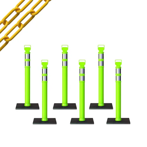 Miniatura 64 de Trafford Industrial - Paquete de 6 postes de delineador de 45 pulgadas, collares reflectantes de 3 pulgadas, base de goma de 10 libras