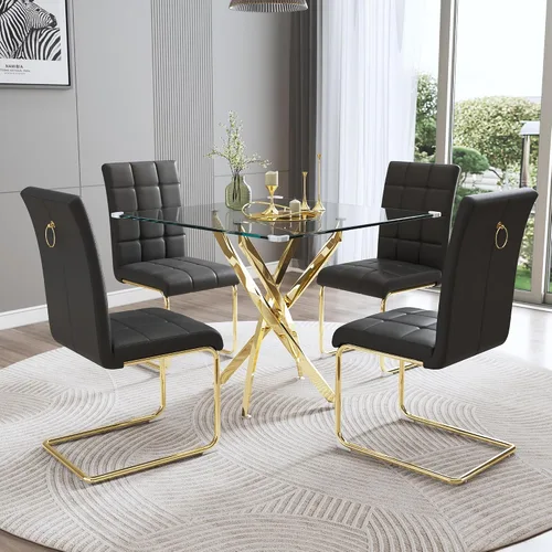 Miniatura 14 de Mesa de comedor redonda de vidrio de 36 pulgadas para 4 personas, mesa de cocina de vidrio circular pequeño con parte superior templada transparente