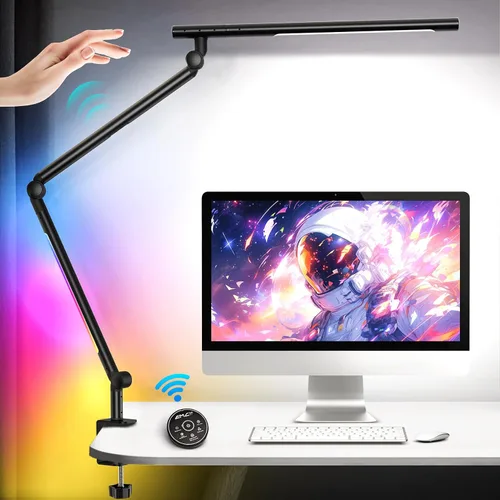Miniatura 8 de Lámpara de escritorio LED con abrazadera, luz de escritorio de arquitecto de doble luz ultra brillante con brazo oscilante ajustable, 4 modos