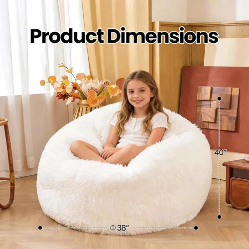 Miniatura 2 de Fundas para puf de pelo sintético mullido color beige, funda para silla puff de felpa suave color beige para niños y niñas, almacenamiento de puf