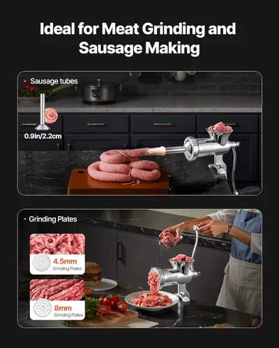 Miniatura 4 de VEVOR Molinillo de Carne Manual, Molinillo de Carne de Acero Inoxidable 304 con Abrazadera de Mesa de Acero, #12 Picadora de Carne para Salchichas