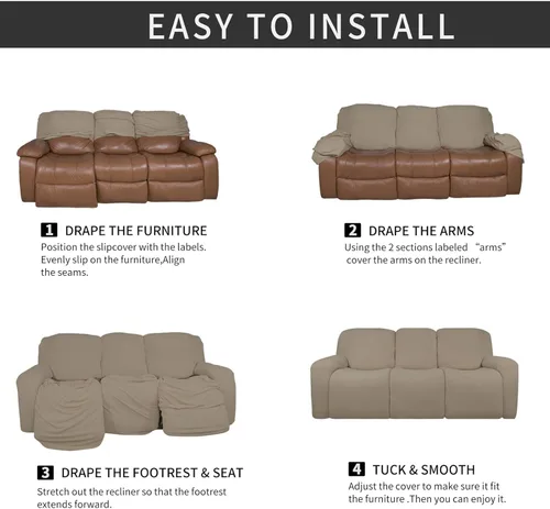 Miniatura 5 de Easy-Going Funda elástica de microfibra para sofá reclinable seccional, suave vellón ajustable a tu sofá de 3 cuerpos, lavable, protege tus muebles