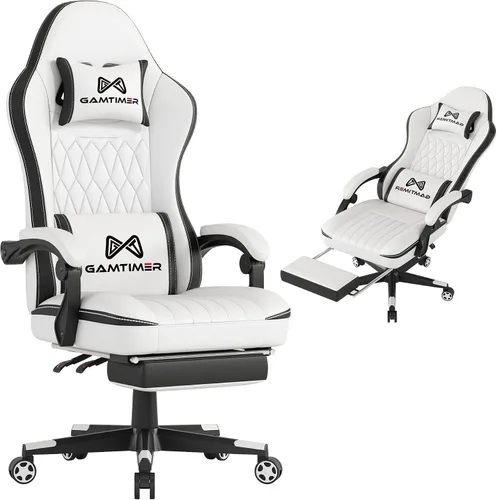 Miniatura 11 de Gamtimer Silla de juegos con reposapiés, silla ergonómica para computadora, material transpirable de poliuretano con reposacabezas y soporte lumbar