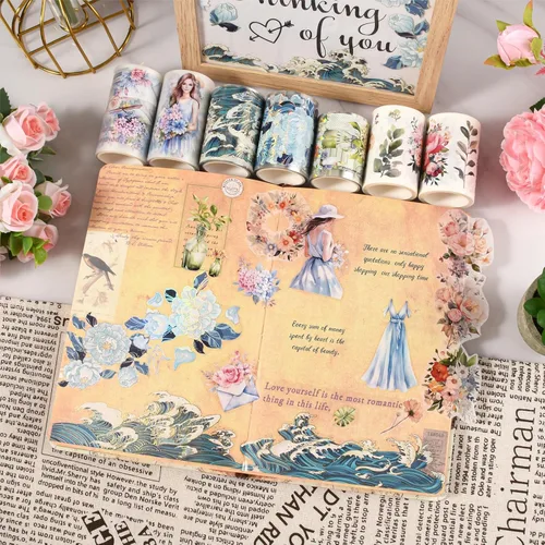 Miniatura 6 de Washi Tape - Cinta adhesiva decorativa de PET para manualidades, diarios, planificadores, suministros de álbumes de recortes, calcomanías de diseño