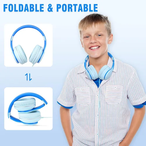 Miniatura 5 de rockpapa L22 - Auriculares con cable para niños, niñas, mujeres con micrófono, auriculares plegables con cable de 3.5mm para escuela, Chromebooks