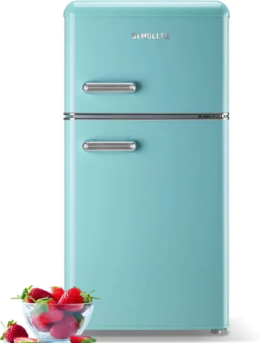 DEMULLER Mini refrigerador retro de 3.5 pies cúbicos con refrigerador pequeño de doble puerta con congelador superior y estante para huevos y 7