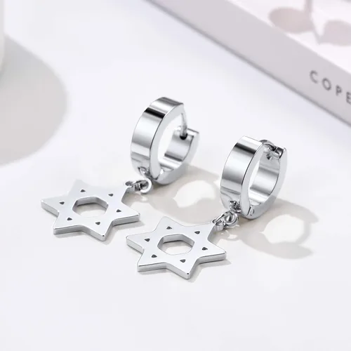 Miniatura 6 de Star of David Earrings for Men Women, Punk Jewelry, BlackGold Plated Stainless Steel, Hypoallergenic for Sensitive Ears, Come Gift Box