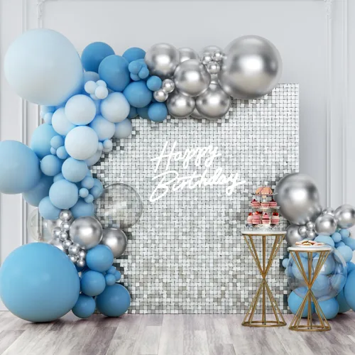 Miniatura 15 de Telón de fondo de pared brillante con lentejuelas cuadradas, color azul bebé, decoración para bodas, aniversarios, cumpleaños, fiestas, 12 paneles