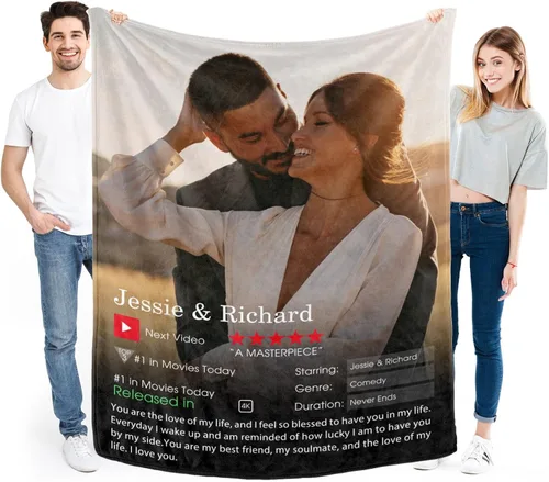 Miniatura 25 de D-Story Manta personalizada con fotos con cualquier texto - Mantas con imágenes personalizadas para Navidad, cumpleaños, regalos para parejas