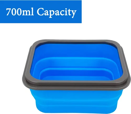 Miniatura 5 de Recipiente plegable de silicona pequeño para aperitivos con tapa y cuchara y tenedor 2 en 1, recipiente de silicona de grado alimenticio, para 08B01