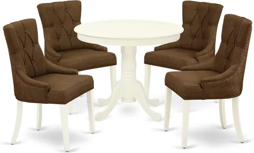 Miniatura 13 de East West Furniture ANFR3-LWH-18 - Juego de mesa de comedor moderno de 3 piezas que contiene una mesa de cocina redonda con pedestal y 2 sillas