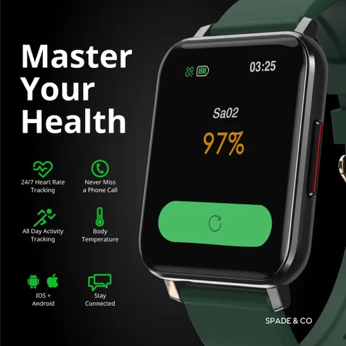 Miniatura 7 de Spade & Co Health Smartwatch 2 - Monitor de salud y fitness con temperatura corporal, oxígeno en sangre, monitoreo de frecuencia cardíaca