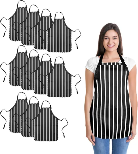 Miniatura 15 de Delantal de cocina para restaurante u hogar, estilo pechera, de hilado de poli algodón (2 bolsillos), Algodón, Negro, 30