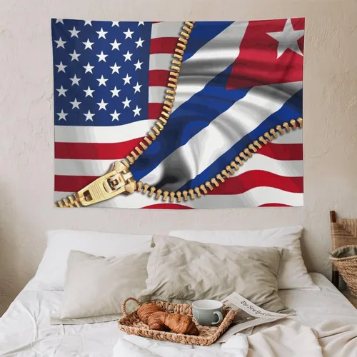 Miniatura 7 de Tapiz de bandera estadounidense y bandera cubana para dormitorio, tapices negros para colgar en la pared, manta para hombres y mujeres, fiesta