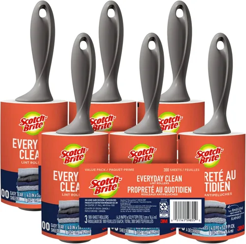 Scotch-Brite Rodillos de pelusa, 100 hojas por rodillo, paquete de 6 (600 hojas en total) – Paquete de removedor de pelusa de gran valor para pelo