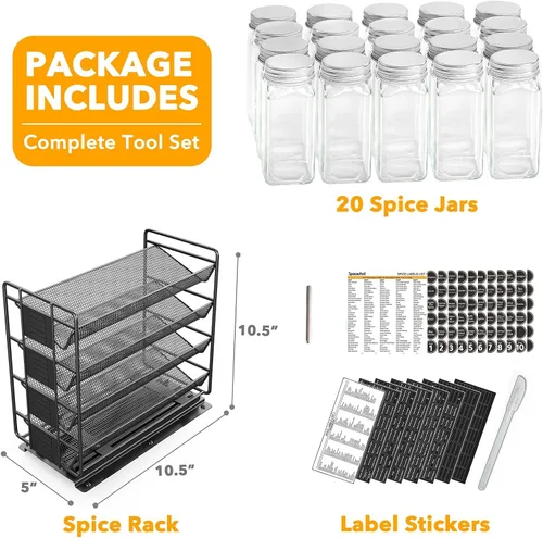 Miniatura 4 de SpaceAid Organizador de especias extraíble con 20 frascos, organizador de condimentos deslizante de servicio pesado para gabinetes de cocina