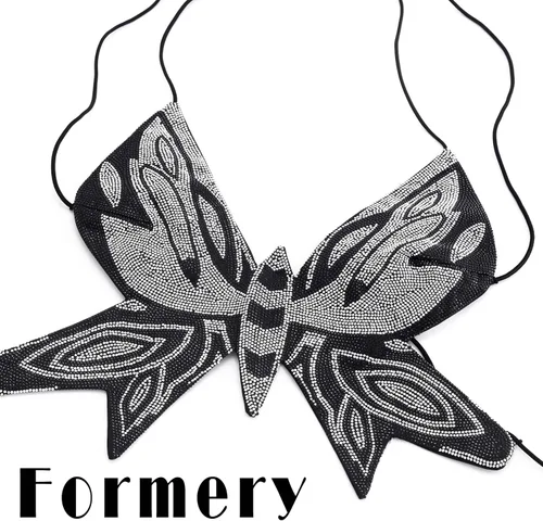Miniatura 7 de Formery Sujetador sexy con diamantes de imitación Y2K para mujer, camiseta sin mangas negra con mariposa, discoteca, fiesta, festival, tops cortos