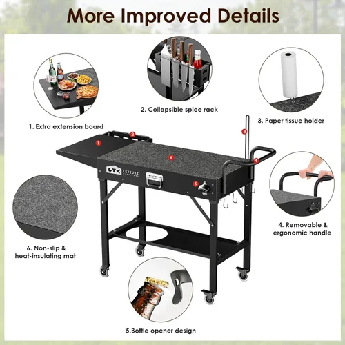 Miniatura 9 de Carro para parrilla Leteuke para Blackstone, mesa de parrilla portátil al aire libre, carro plegable con ruedas para Ninja, soporte para parrilla