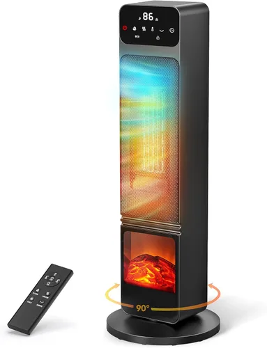 Calentadores de torre para uso en interiores, calentador eléctrico de chimenea de 750 W/1500 W, llama 3D, calentador y ventilador con oscilación de