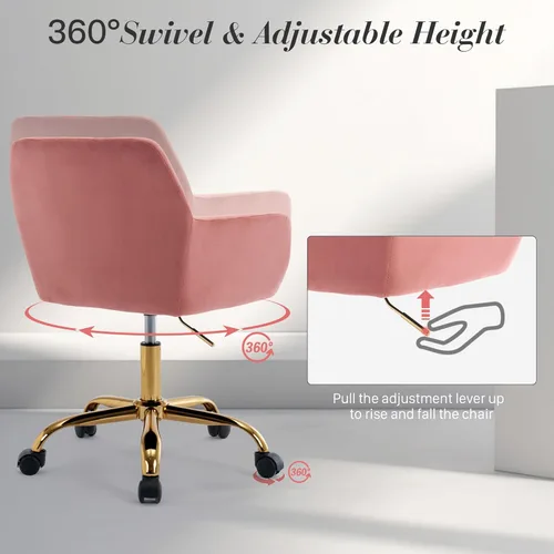 Miniatura 4 de Silla de escritorio de pelo sintético giratoria 360°, silla de oficina moderna ajustable en altura para adolescentes, mujeres y niñas, con base