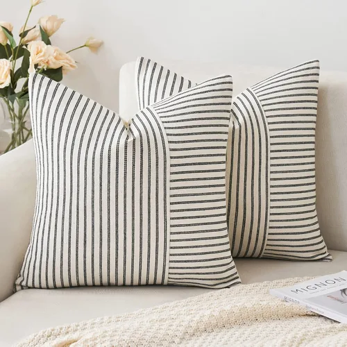 MIULEE - Fundas de almohada decorativas de estilo granja en color negro y beige de 16x16 pulgadas, paquete de 2 fundas de almohada decorativas de