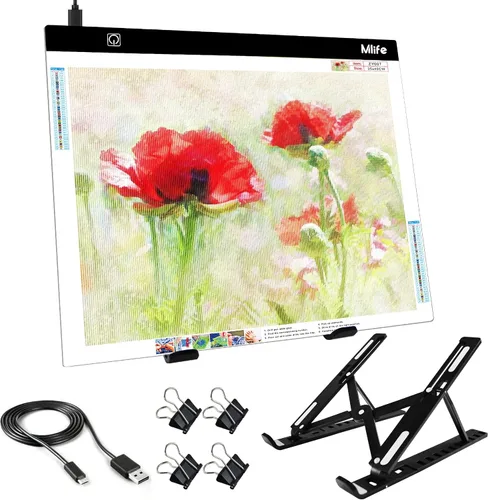 Miniatura 9 de Mlife Almohadilla de luz LED A2 para pintura de diamantes, luz de seguimiento alimentada por USB con soporte y 4 clips de sujeción