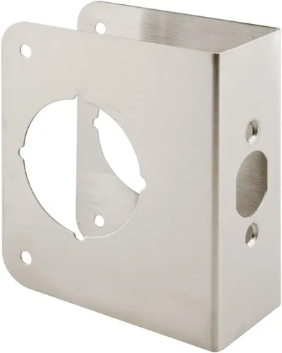 Defender Security U 9590 - Refuerzo de puerta y cerradura de acero inoxidable de 1-3/4 pulgadas x 4-1/2 pulgadas, grosor de acero inoxidable, 2-1/8