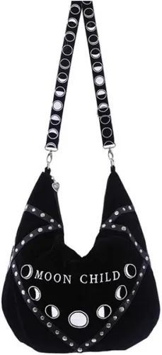 Miniatura 5 de Gypsy Gothic Witch Moon - Bolso Hobo holgado de terciopelo negro, Negro