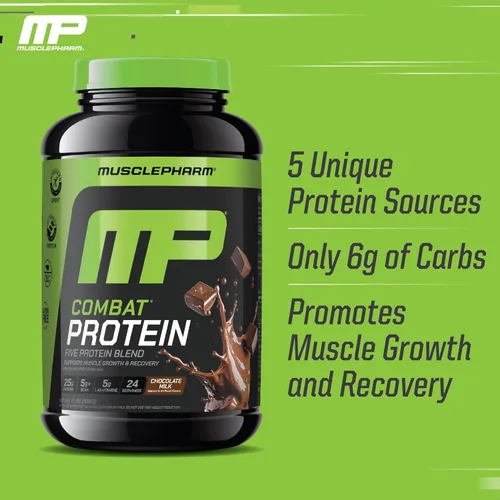 Miniatura 4 de MusclePharm Combat Proteína en Polvo, Sabor a Leche con Chocolate, Alimenta los Músculos para Entrenamientos Productivos, 5 Fuentes de Proteína
