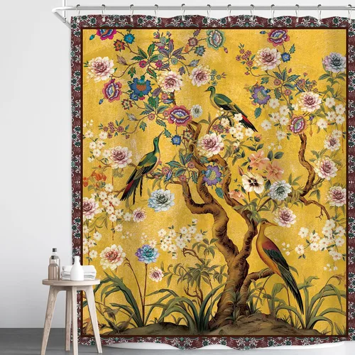 Miniatura 16 de Cortina de ducha floral roja para baño, 60 pulgadas de ancho x 72 pulgadas de largo, flor de cerezo, ciruela, estética asiática, japonesa, acuarela